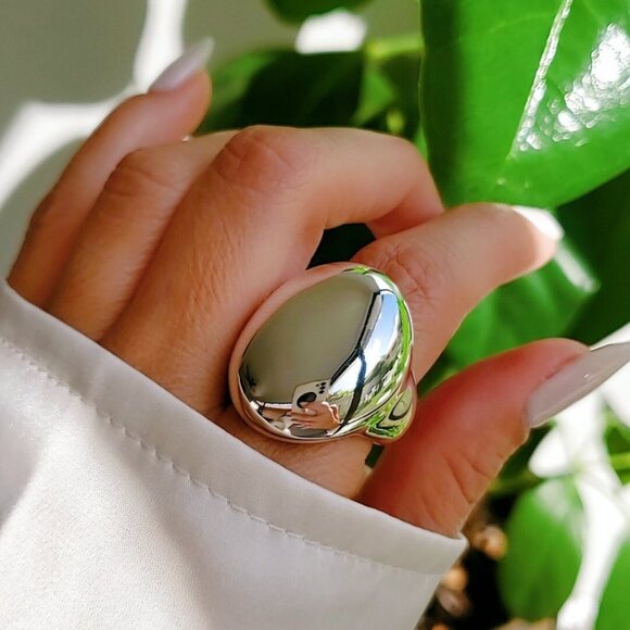 Large Bold Sterling Silver Dome Ring, Chunky Electroform Dome Ring, Sexy Ring - Picture 2 of 9